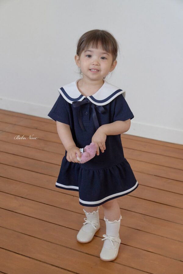 26SS 韓國童裝 水手小圓領蝴蝶結連身裙