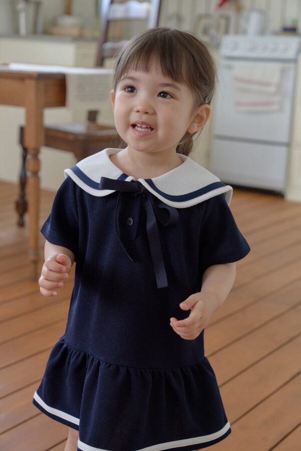 26SS 韓國童裝 水手小圓領蝴蝶結連身裙