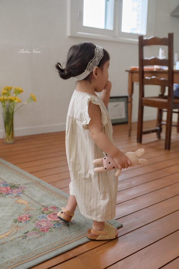 26SS 韓國童裝 直條紋小飛袖排扣連身裝