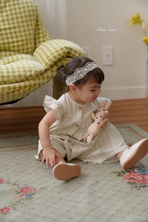 26SS 韓國童裝 直條紋小飛袖排扣連身裝