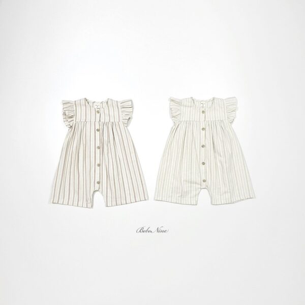 26SS 韓國童裝 直條紋小飛袖排扣連身裝