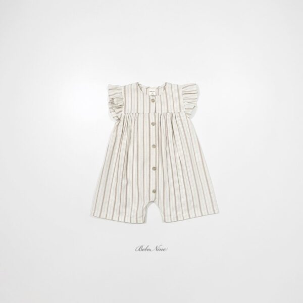 26SS 韓國童裝 直條紋小飛袖排扣連身裝
