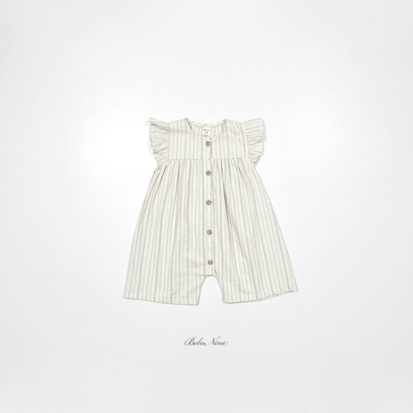 26SS 韓國童裝 直條紋小飛袖排扣連身裝