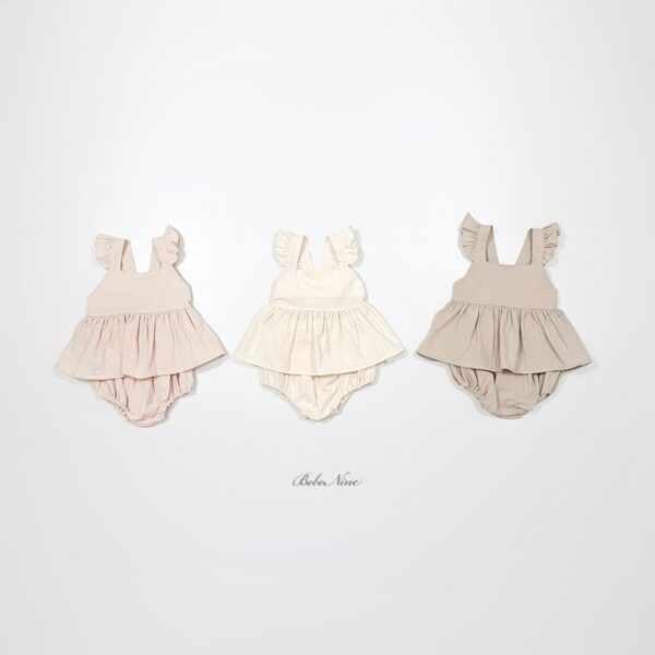 26SS 韓國童裝 小荷葉肩袖A字背心包屁褲套裝