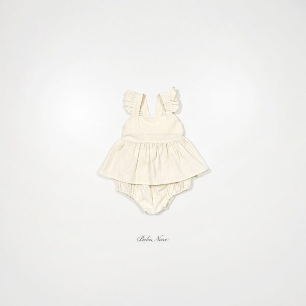 26SS 韓國童裝 小荷葉肩袖A字背心包屁褲套裝