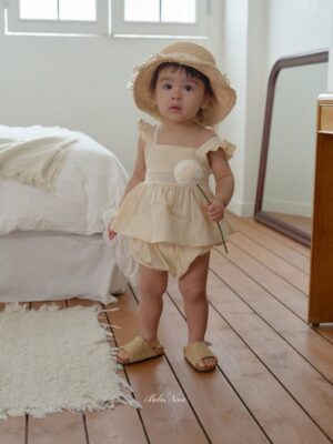 26SS 韓國童裝 小荷葉肩袖A字背心包屁褲套裝