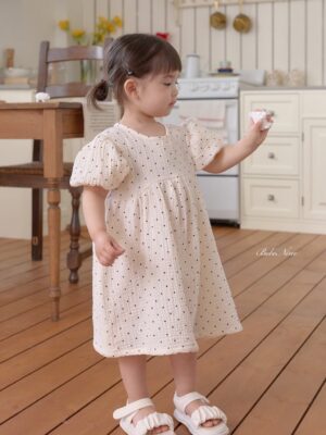 26SS 韓國童裝 圓點點小澎袖連身裙