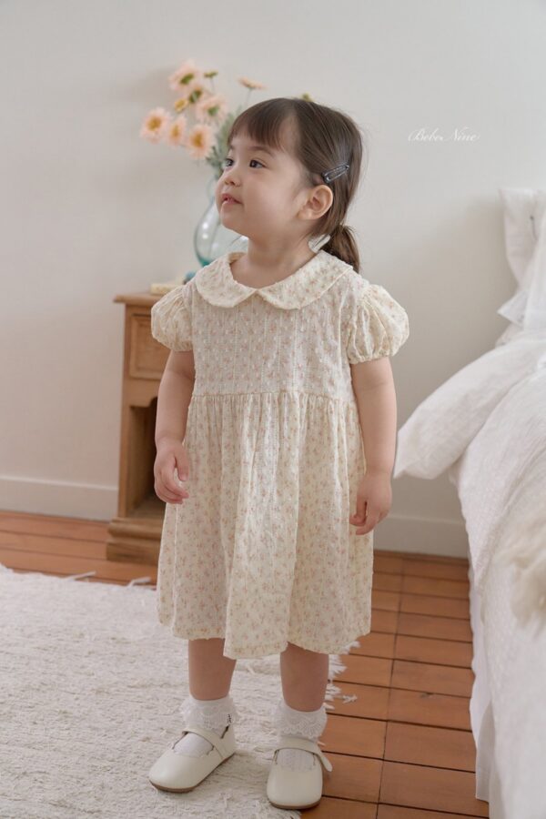 26SS 韓國童裝 碎花小圓領澎袖連身裙