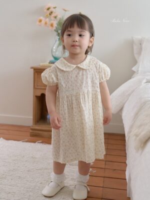 26SS 韓國童裝 碎花小圓領澎袖連身裙