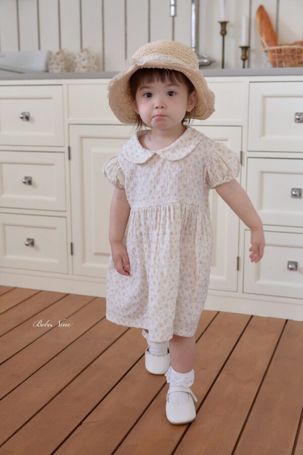 26SS 韓國童裝 碎花小圓領澎袖連身裙