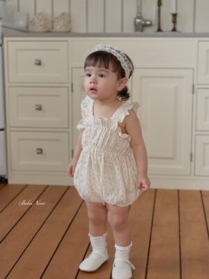 26SS 韓國童裝 小碎花抓褶荷葉邊背心包屁