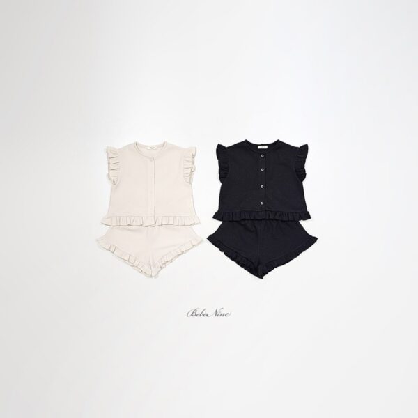 26SS 韓國童裝 鬆餅格小飛袖排扣上下套裝