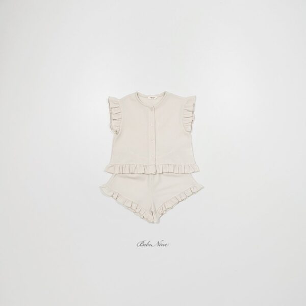 26SS 韓國童裝 鬆餅格小飛袖排扣上下套裝