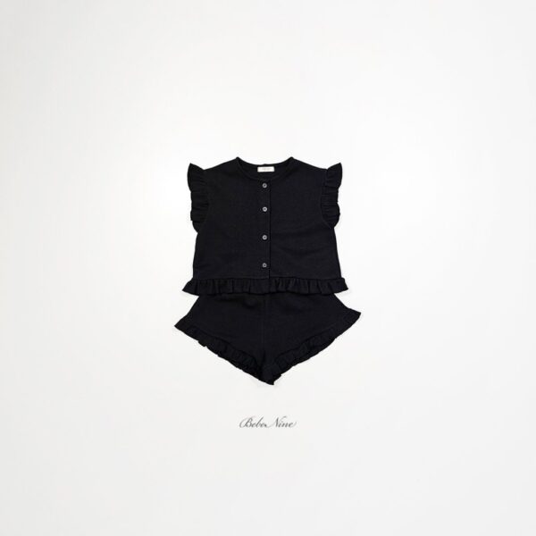 26SS 韓國童裝 鬆餅格小飛袖排扣上下套裝