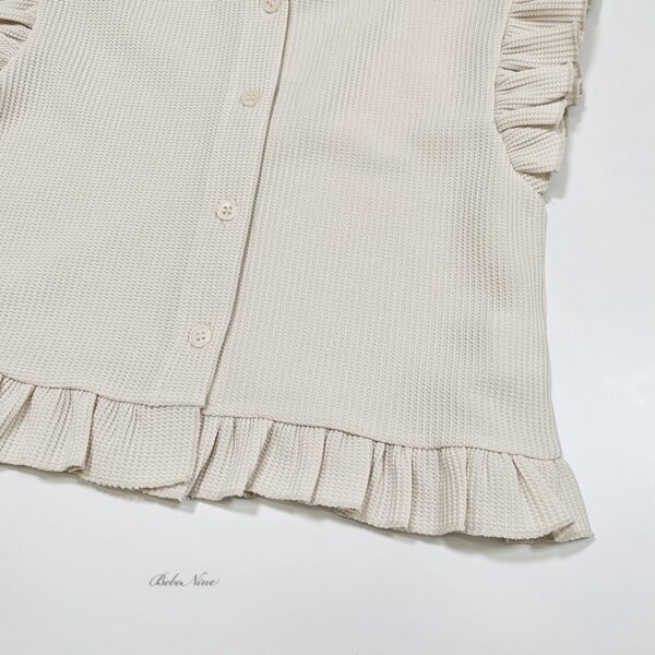 26SS 韓國童裝 鬆餅格小飛袖排扣上下套裝