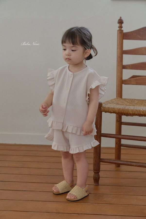 26SS 韓國童裝 鬆餅格小飛袖排扣上下套裝