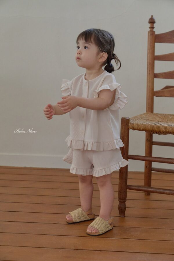 26SS 韓國童裝 鬆餅格小飛袖排扣上下套裝