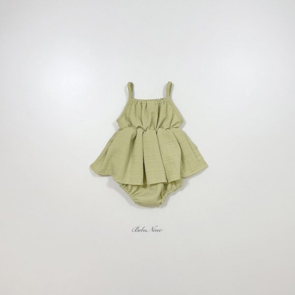 26SS 韓國童裝 格紋抓褶寬襬背心包屁