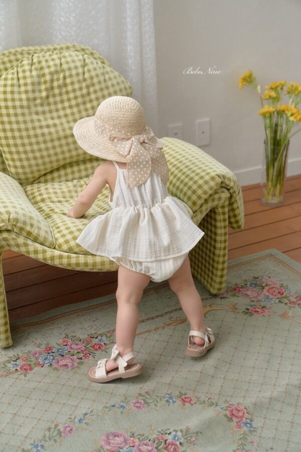 26SS 韓國童裝 格紋抓褶寬襬背心包屁