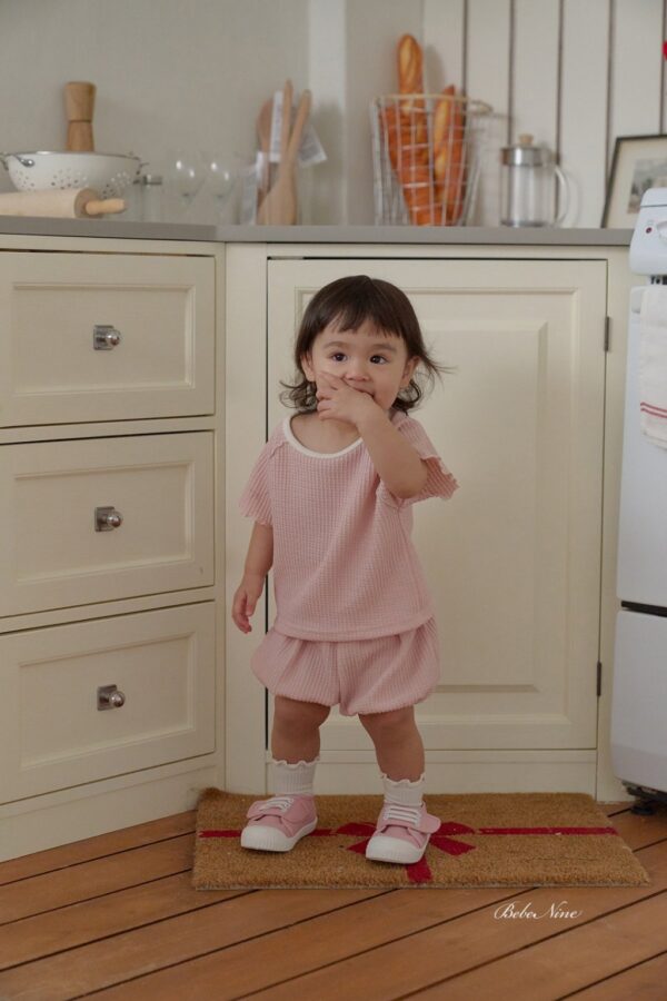 26SS 韓國童裝 鬆餅格捲邊上下套裝