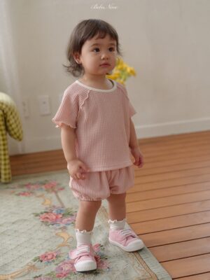 26SS 韓國童裝 鬆餅格捲邊上下套裝