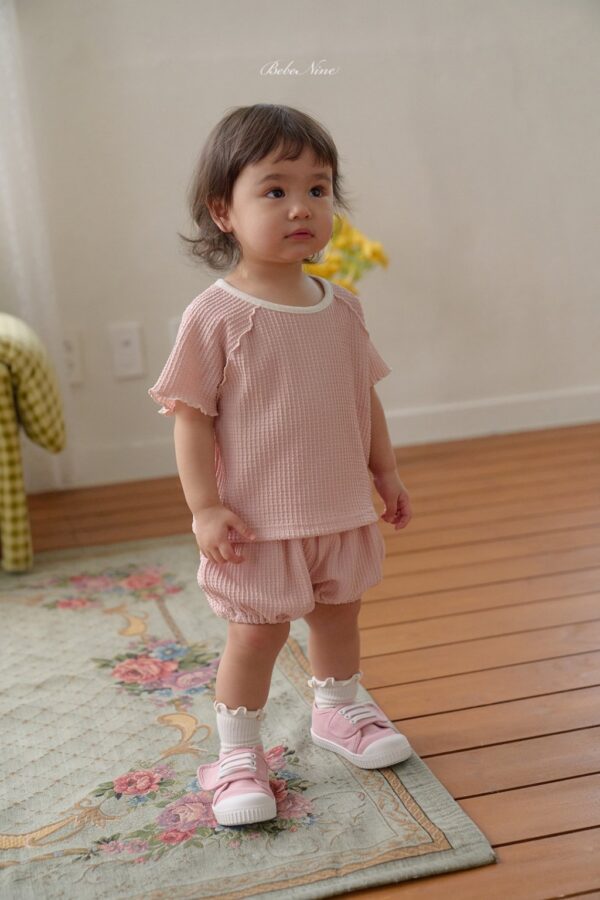 26SS 韓國童裝 鬆餅格捲邊上下套裝