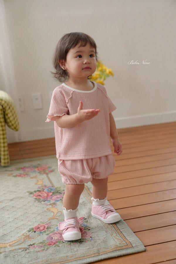 26SS 韓國童裝 鬆餅格捲邊上下套裝