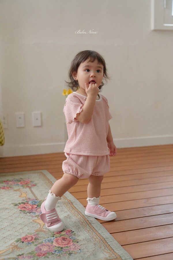 26SS 韓國童裝 鬆餅格捲邊上下套裝