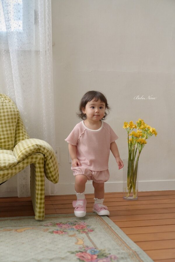 26SS 韓國童裝 鬆餅格捲邊上下套裝