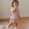 26SS 韓國童裝 鬆餅格捲邊上下套裝