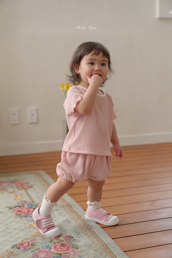 26SS 韓國童裝 鬆餅格捲邊上下套裝