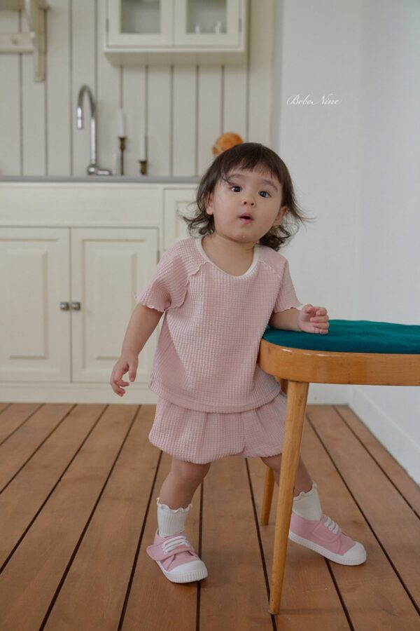 26SS 韓國童裝 鬆餅格捲邊上下套裝