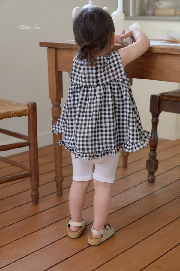 26SS 韓國童裝 格紋荷葉邊寬襬背心上衣
