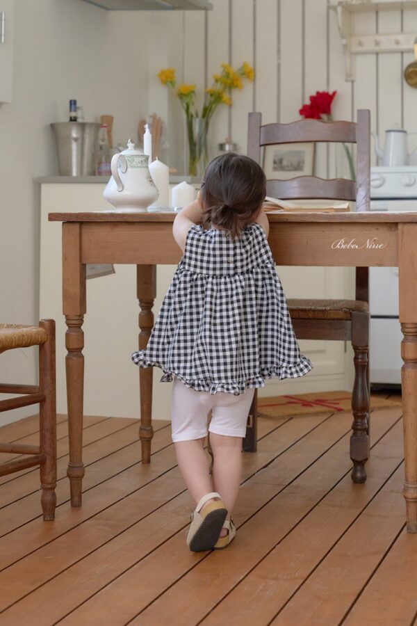 26SS 韓國童裝 格紋荷葉邊寬襬背心上衣