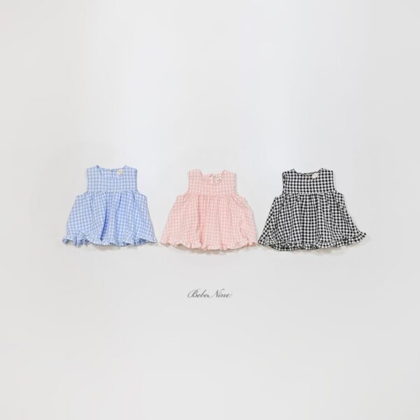 26SS 韓國童裝 格紋荷葉邊寬襬背心上衣