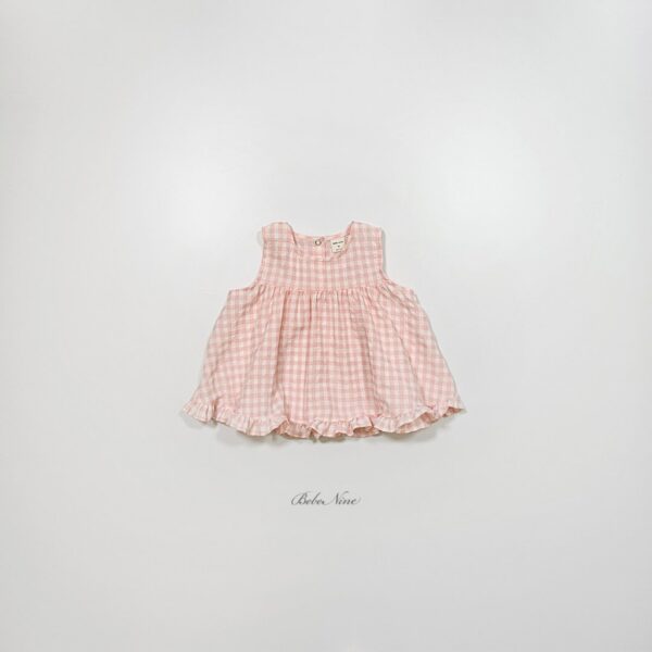 26SS 韓國童裝 格紋荷葉邊寬襬背心上衣