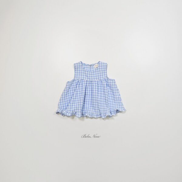 26SS 韓國童裝 格紋荷葉邊寬襬背心上衣