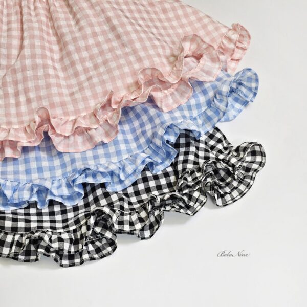 26SS 韓國童裝 格紋荷葉邊寬襬背心上衣