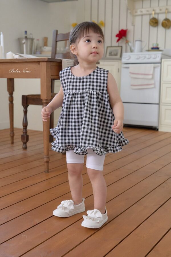 26SS 韓國童裝 格紋荷葉邊寬襬背心上衣
