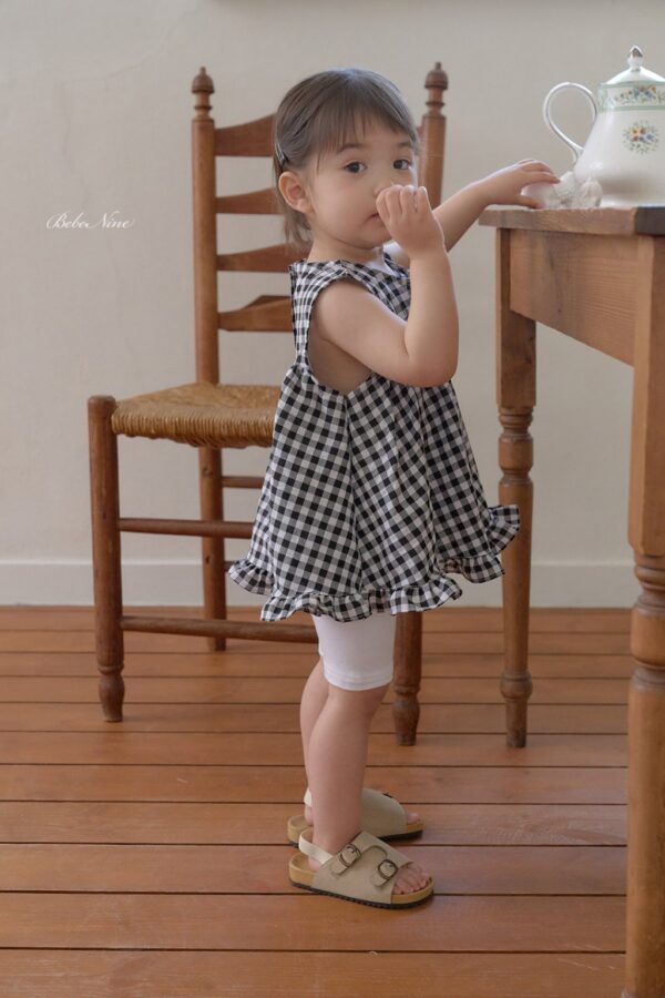26SS 韓國童裝 格紋荷葉邊寬襬背心上衣