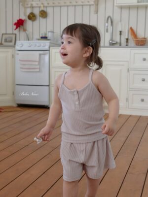 26SS 韓國童裝 鈕扣羅紋背心短褲套裝