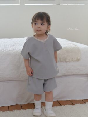 26SS 韓國童裝 鬆餅格鈕扣上下套裝