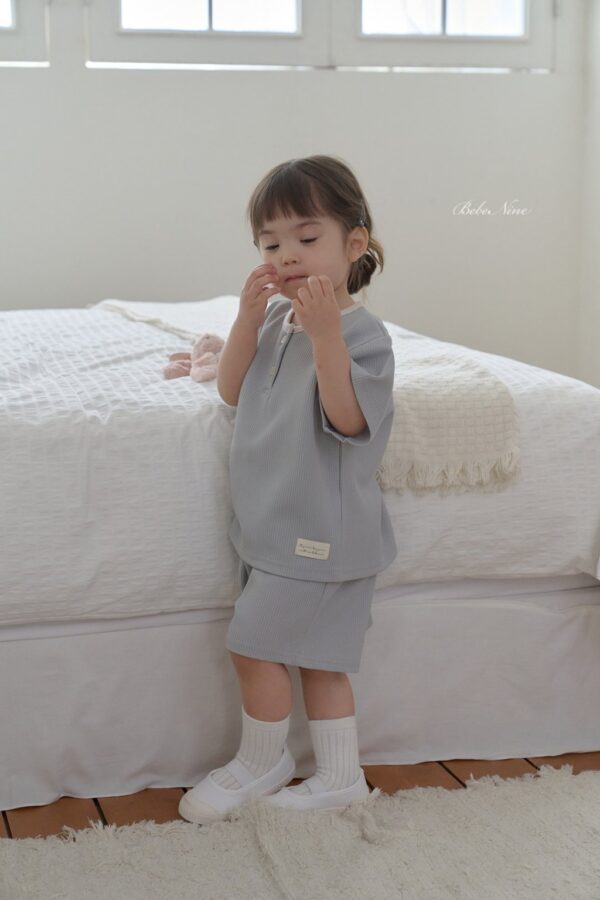 26SS 韓國童裝 鬆餅格鈕扣上下套裝