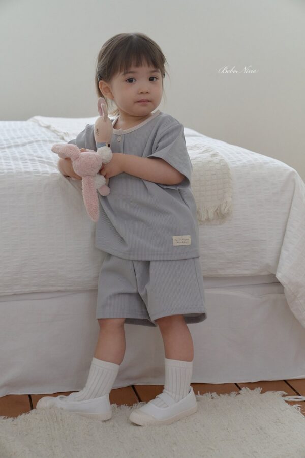 26SS 韓國童裝 鬆餅格鈕扣上下套裝