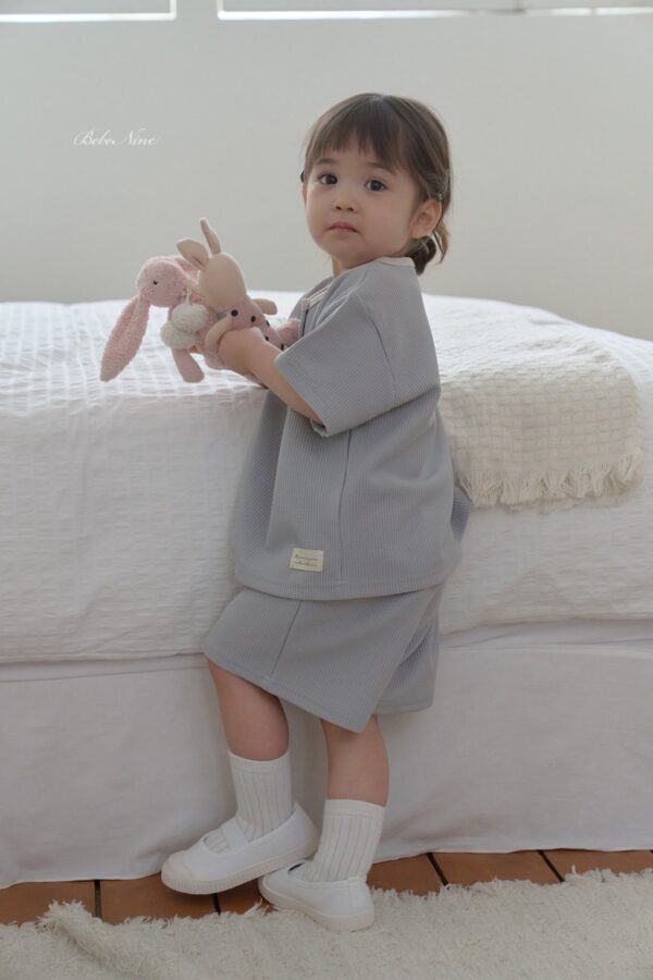 26SS 韓國童裝 鬆餅格鈕扣上下套裝