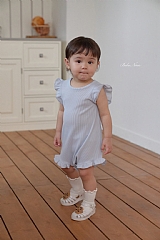 26SS 韓國童裝 羅紋小飛袖荷葉邊連身套裝