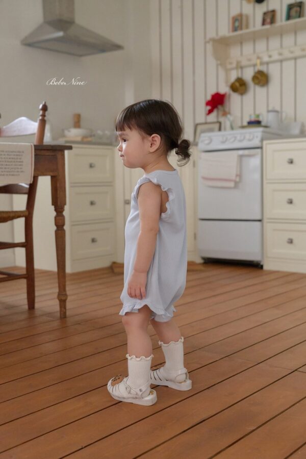 26SS 韓國童裝 羅紋小飛袖荷葉邊連身套裝