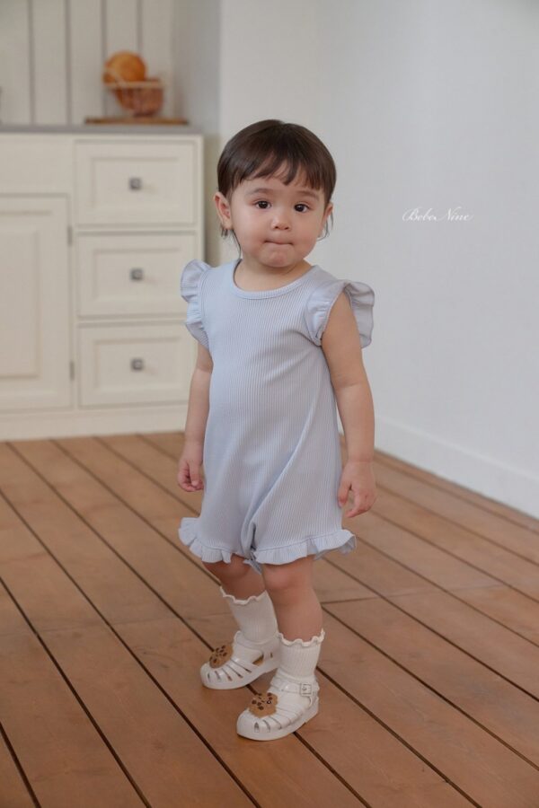 26SS 韓國童裝 羅紋小飛袖荷葉邊連身套裝