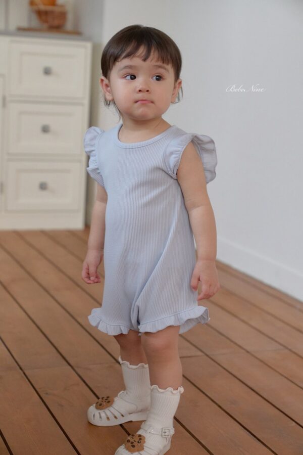 26SS 韓國童裝 羅紋小飛袖荷葉邊連身套裝