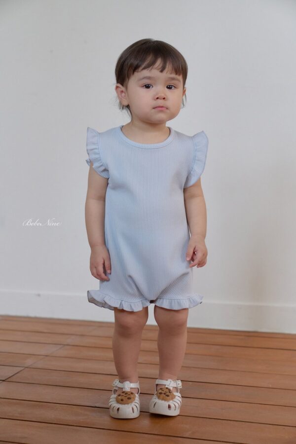 26SS 韓國童裝 羅紋小飛袖荷葉邊連身套裝